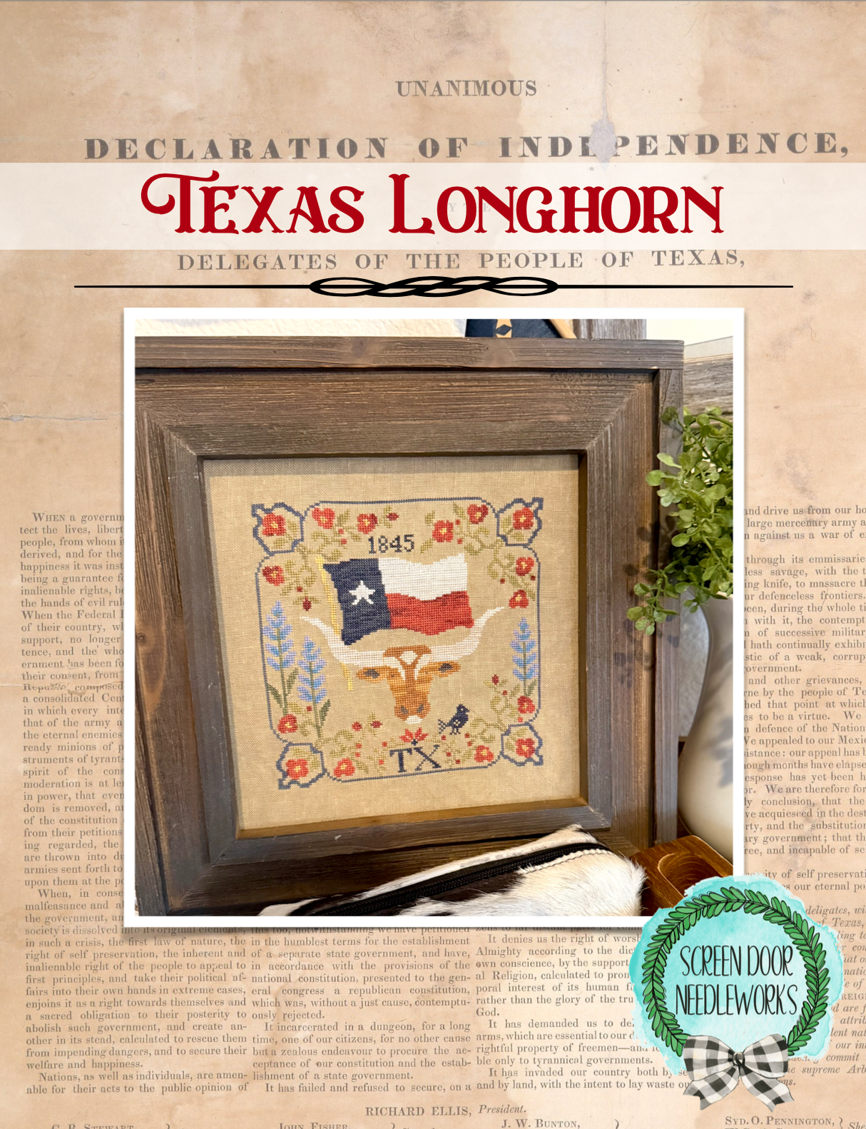 テキサスロングホーン Texas Longhorn 1845 PDF – Screen Door Needleworks