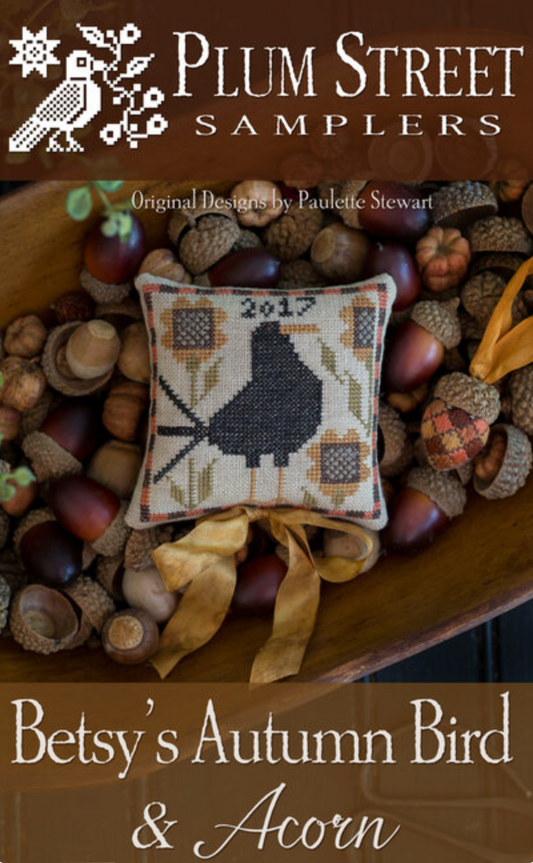 Betsy's Autumn Bird & Acorn by Plum Street Samplers